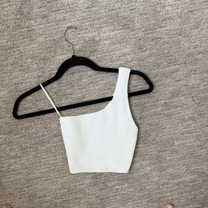 Aritzia Babaton White One-Shoulder Ribbed Tank Top